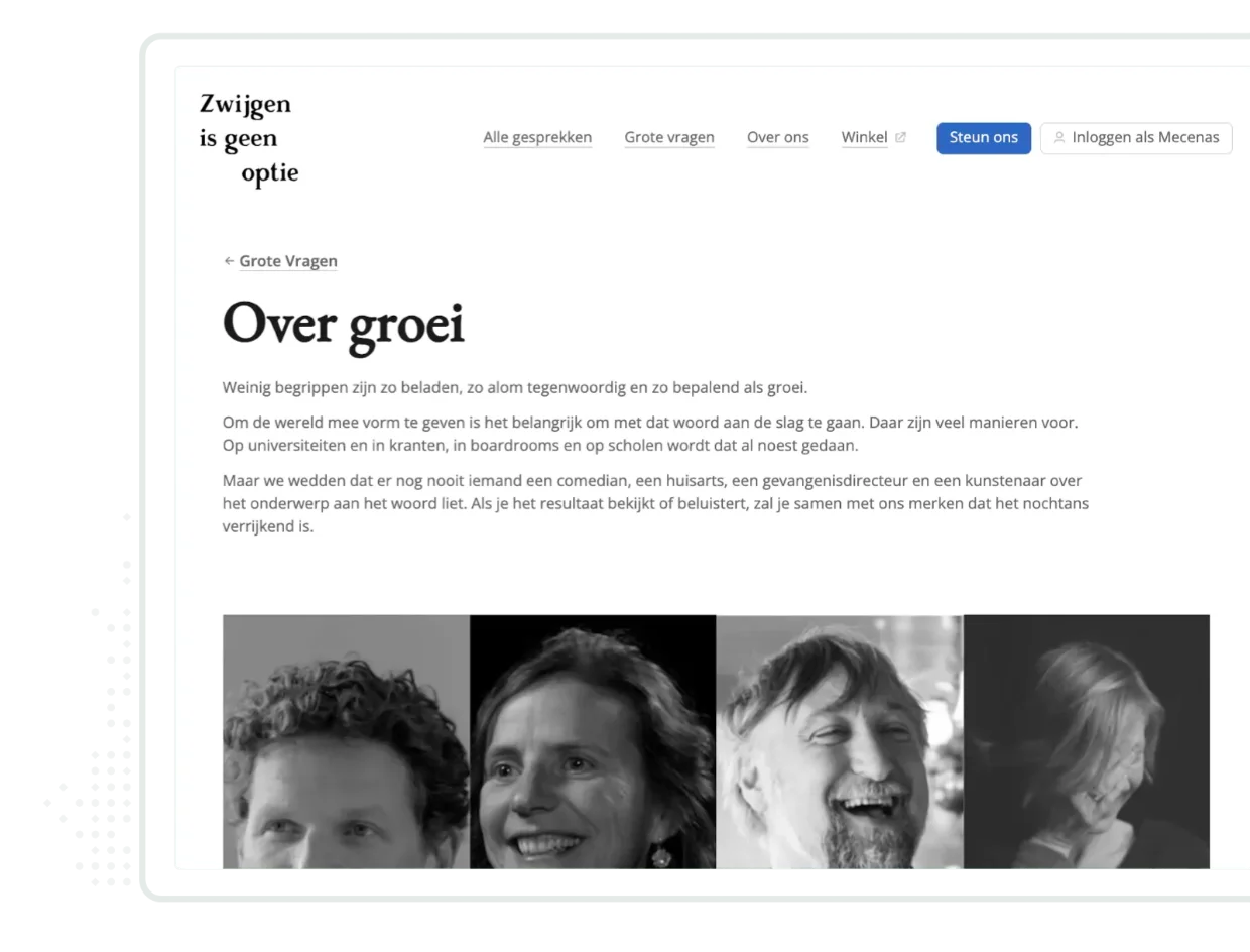 Screenshot of the Zwijgen is geen optie website