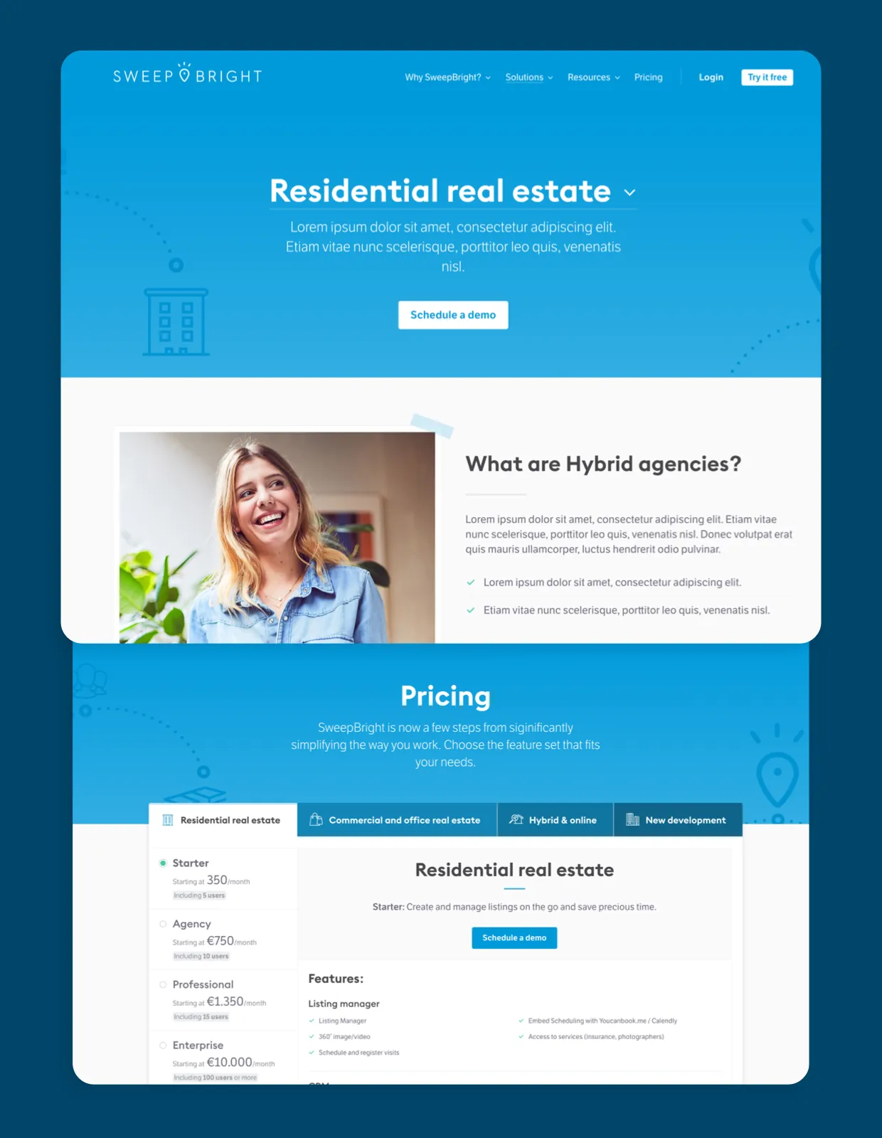 Website screenshot van SweepBright