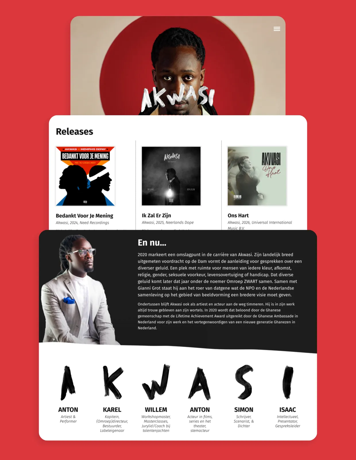 Website screenshot van Akwasi