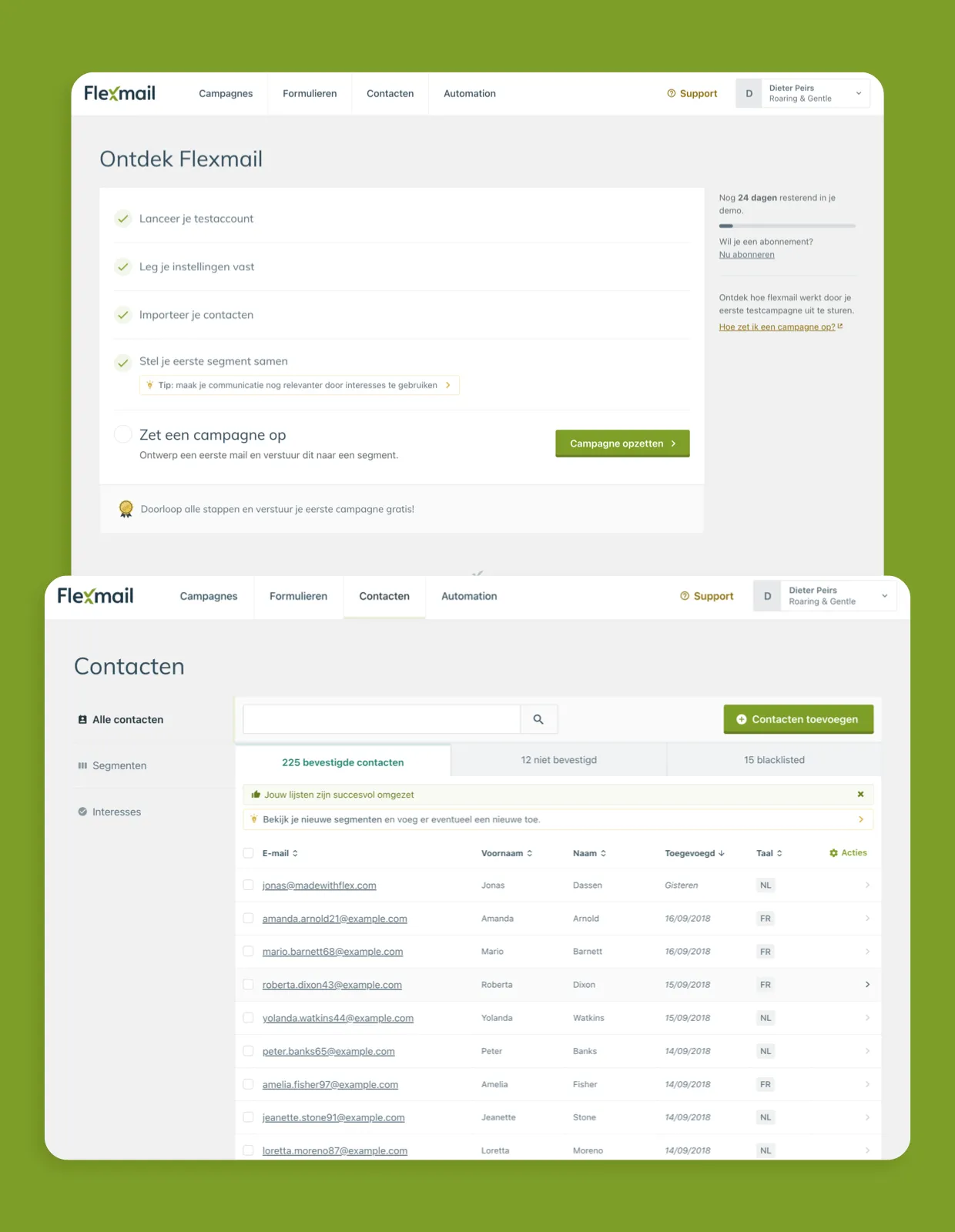 Website screenshot van Flexmail
