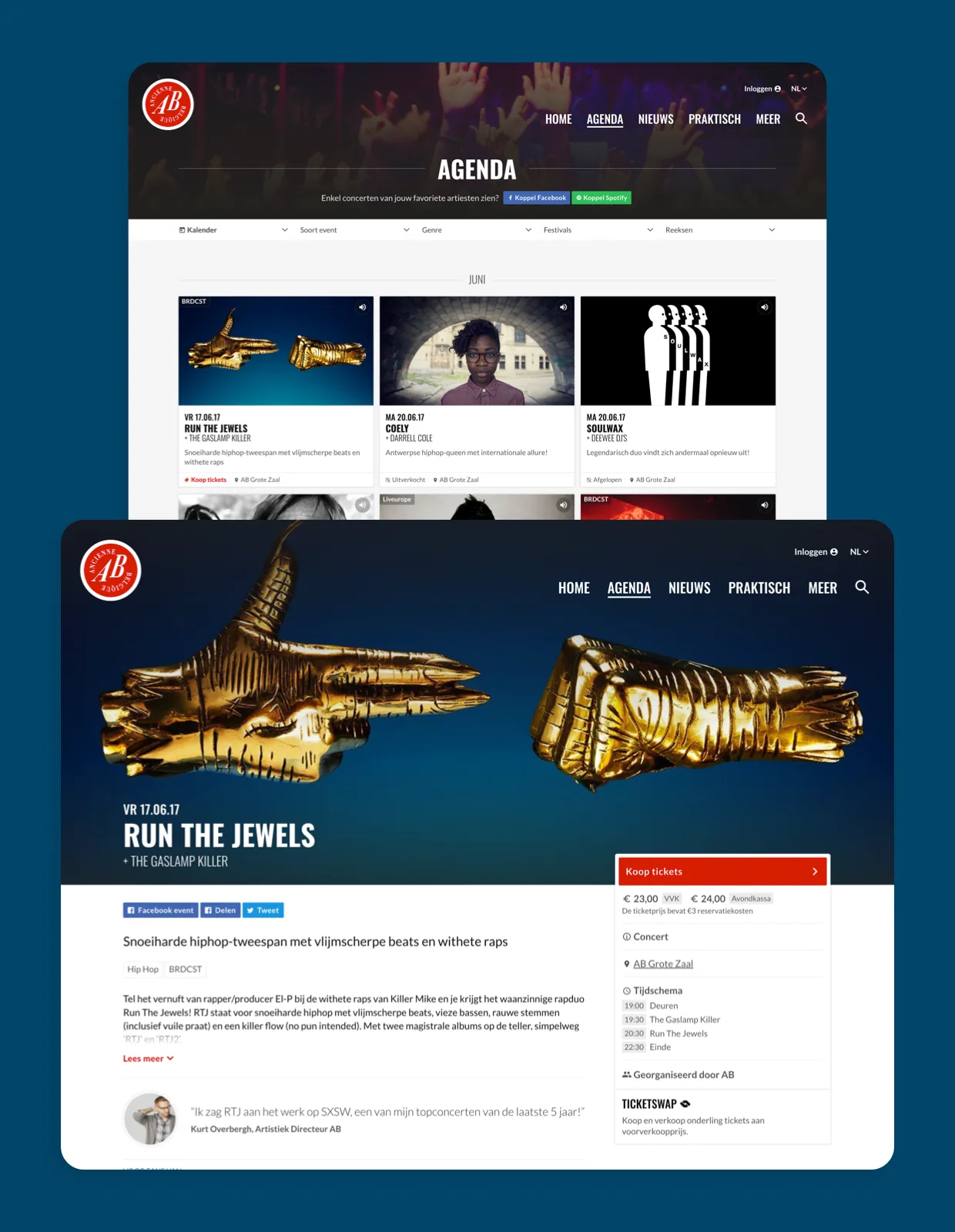 Website screenshot van Ancienne Belgique